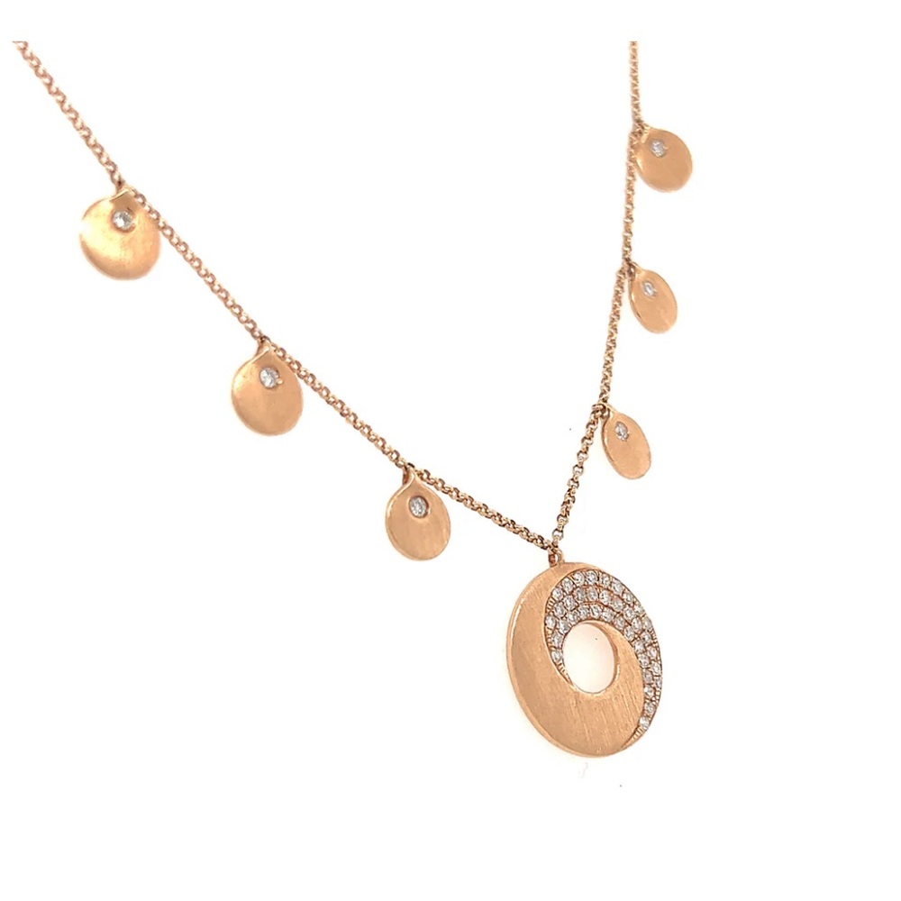 18" 14K Rose Gold Diamond Pave Circle Disc Necklace